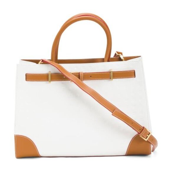 ARCADIA Made In Italy Patent Leather Tote With Belted Strap